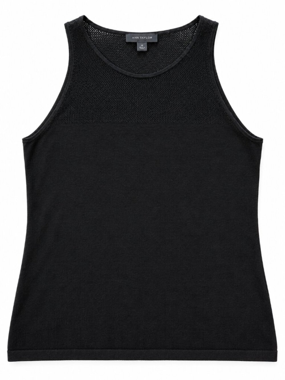 Vintage Ann Taylor Black Mesh Yoke Sleeveless Knit Top Size M